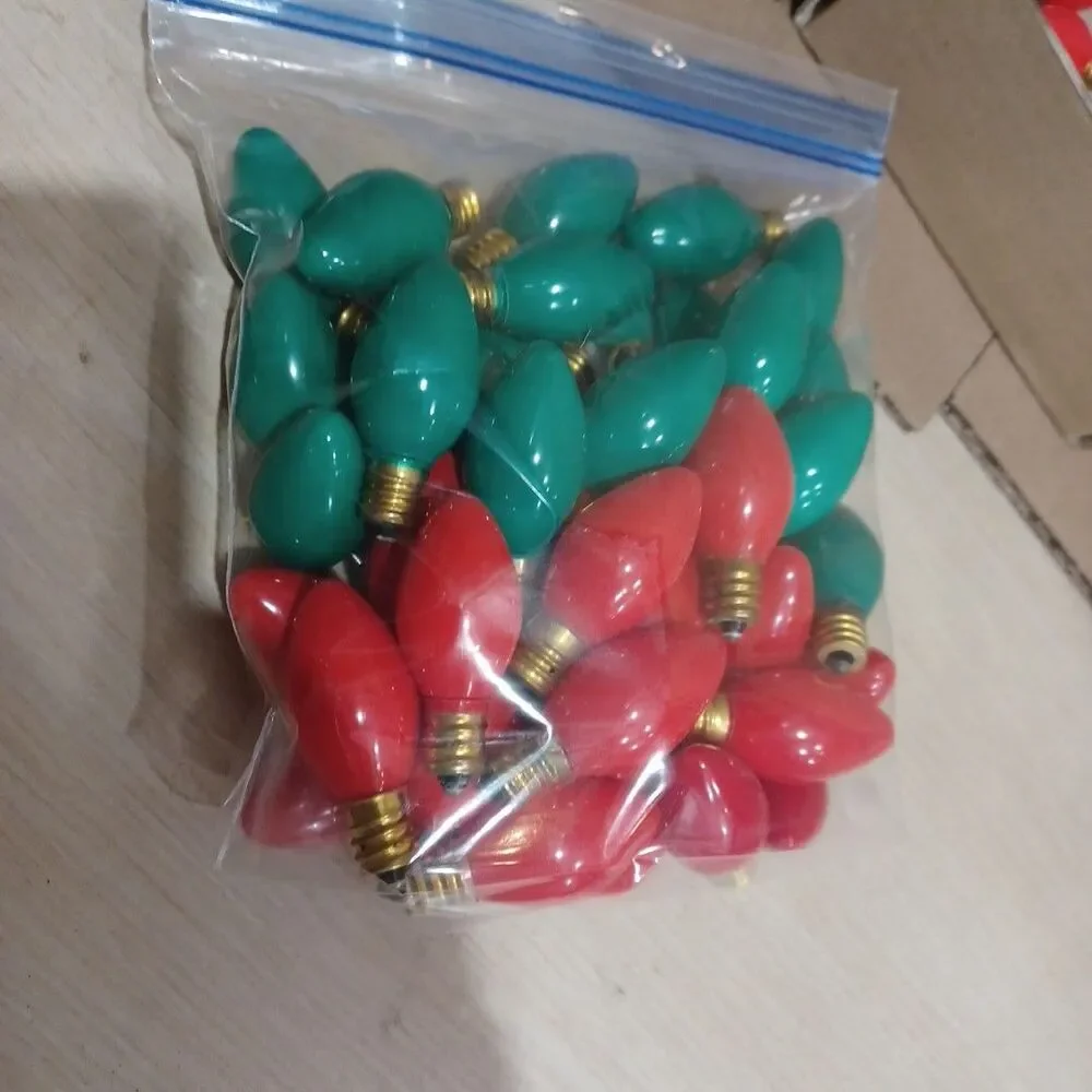 50 Vintage C7 25 Green & 25 Red Incandescent Christmas Lights Strings Outdoor